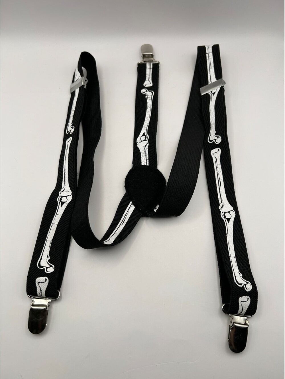 Skeleton Bones Suspenders Y-Back Adjustable Clip-On Goth Punk Black 40in Mens